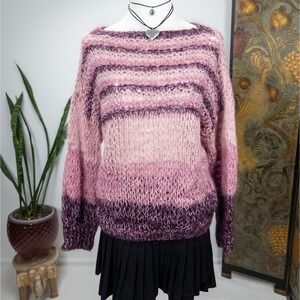 Y2K‎ Fairycore Open Knit Striped Sweater Mauve Plum Womens M L